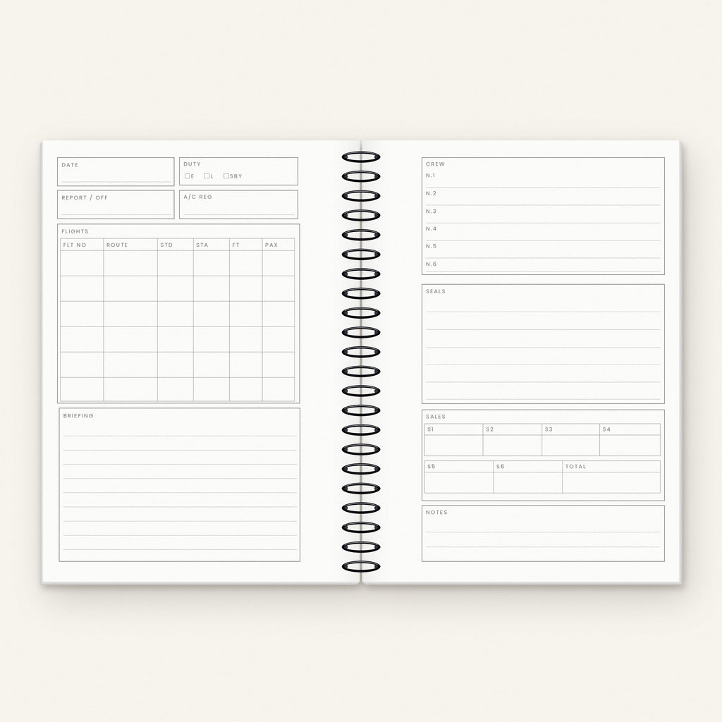 Inside the Northwing Crew Log: flights, crew, briefing, seals and sales log pages