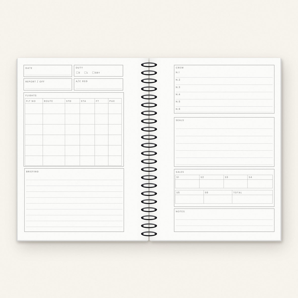Inside the Northwing Crew Log: flights, crew, briefing, seals and sales log pages