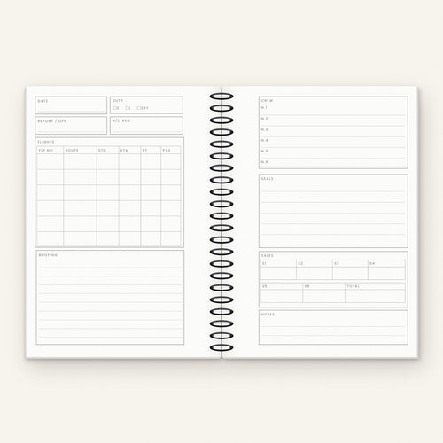 Inside the Northwing Crew Log: flights, crew, briefing, seals and sales log pages