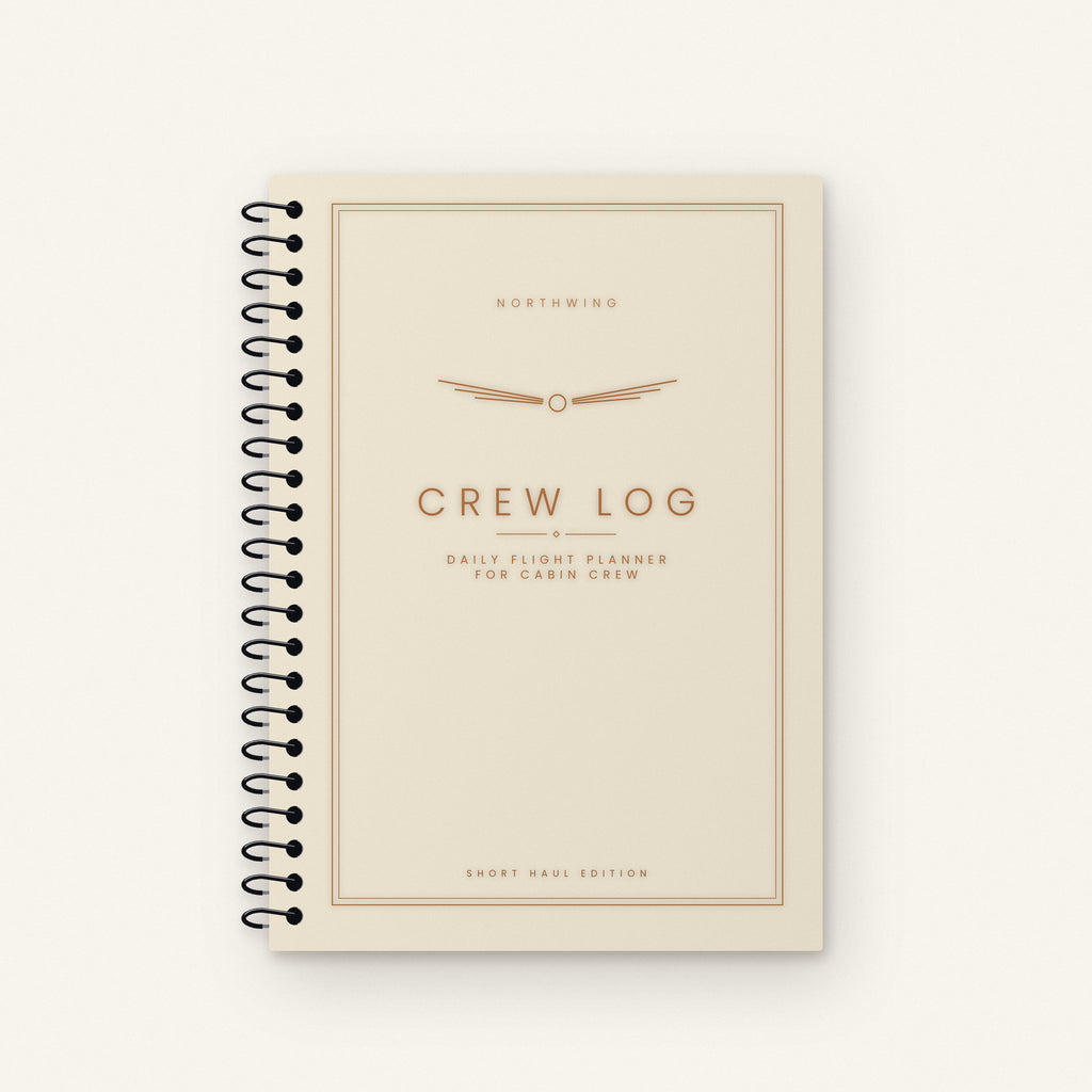 Northwing Crew Log daily flight planner for cabin crew, cream Vellum cover with copper details